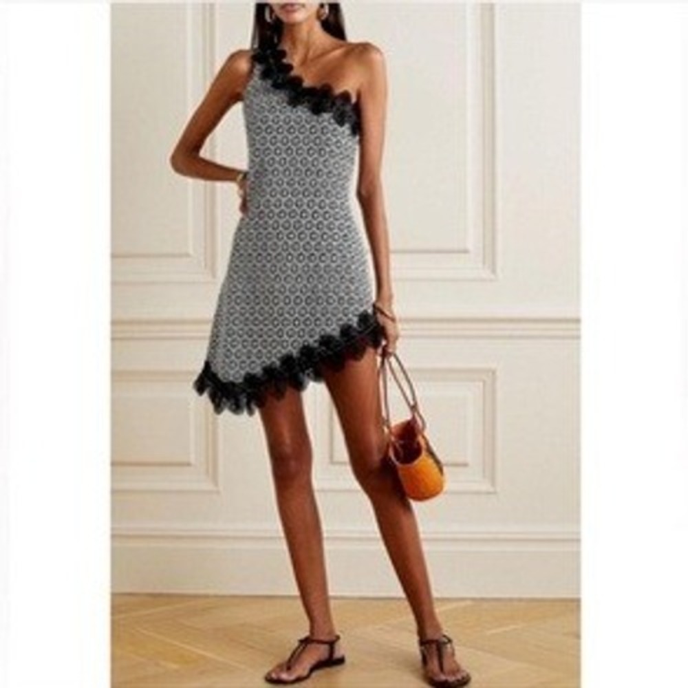 Free People x Waimari One Shoulder Alma Mini Dress Black White Lace XS Luxe